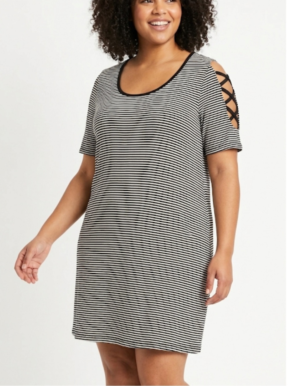 HEART & HIPS Lace Up Open Sleeve Striped Casual Dress